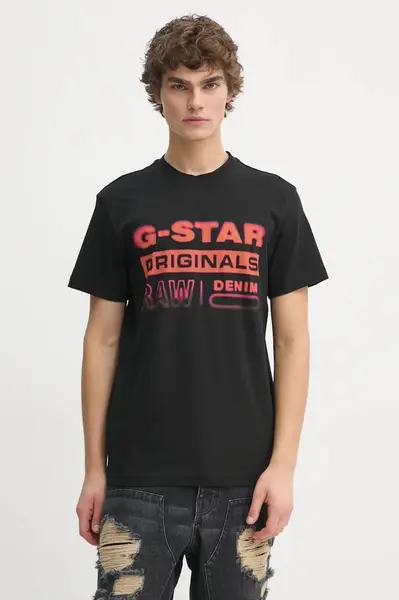 Bavlněné tričko G-Star černá barva, s potiskem, D25149-336