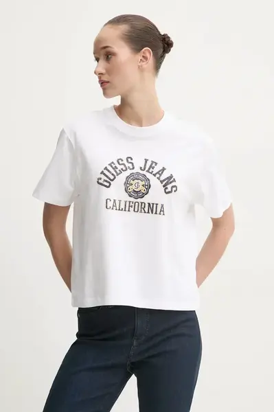 Bavlněné tričko Guess Jeans dámské, bílá barva, W5RI43 K8HM0