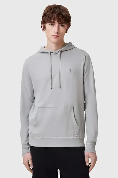 Bavlněná mikina AllSaints BRACE pánská, šedá barva, s kapucí, hladká, M034JB
