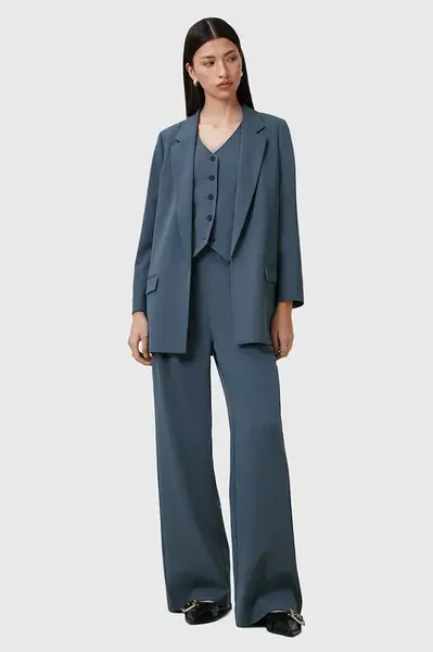 Kalhoty AllSaints ALEIDA dámské, modrá barva, široké, medium waist, W037QC