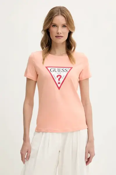 Bavlněné tričko Guess růžová barva