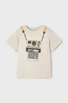 Dětské bavlněné tričko Mayoral béžová barva, s potiskem, 3044
