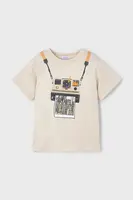 Dětské bavlněné tričko Mayoral béžová barva, s potiskem, 3044