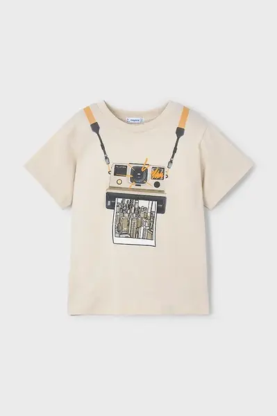 Dětské bavlněné tričko Mayoral béžová barva, s potiskem, 3044