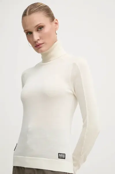 Vlněný svetr G-Star dámský, béžová barva, lehký, s golfem, D25510-D847