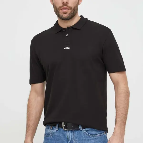 Bavlněné polo tričko HUGO černá barva, 50493206