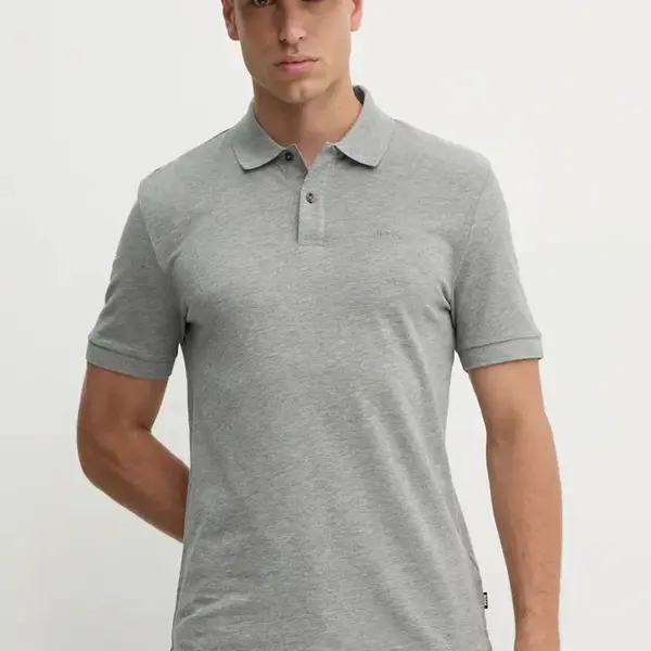 Bavlněné polo tričko BOSS šedá barva, 50468362