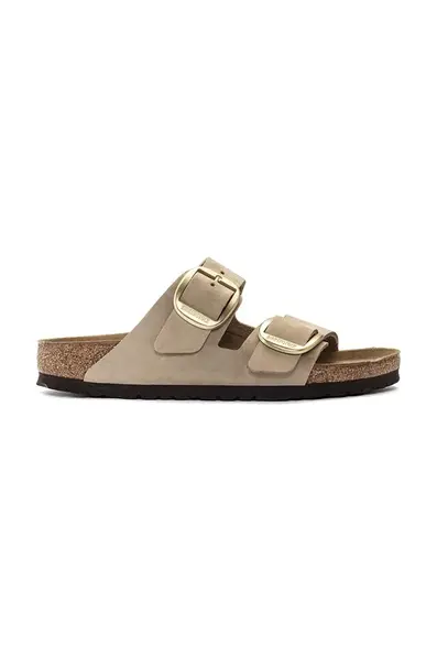 Nubukové pantofle Birkenstock Arizona Big Buckle dámské, béžová barva, 1024064