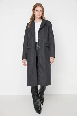Trendyol Anthracite Button Zavřít Stamp Coat