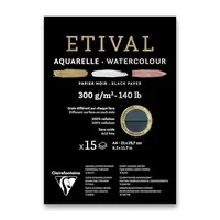 Akvarelový blok Clairefontaine Etival Black Cold Pressed/Rough - A4, 15 listů, 300 g