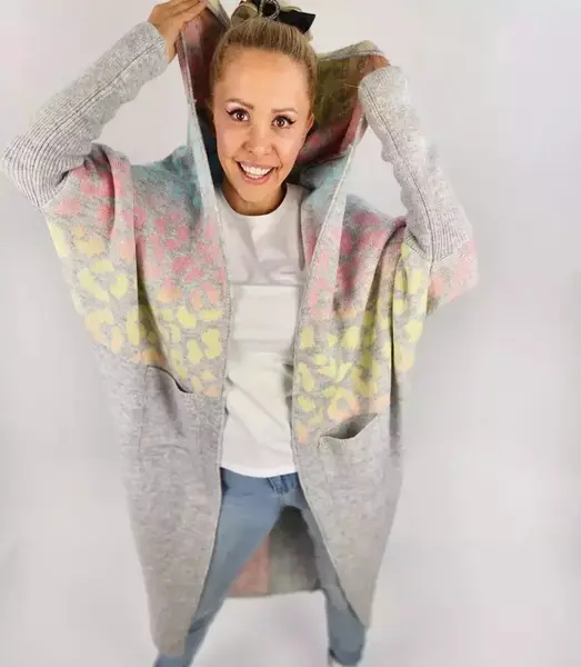 Pri Long cardigan colorful leopard sweater with wool