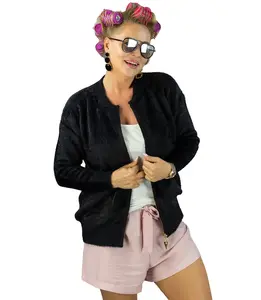 Pri Short cardigan unbuttoned sweater in fluffy knit fabric "COCO CHIC"