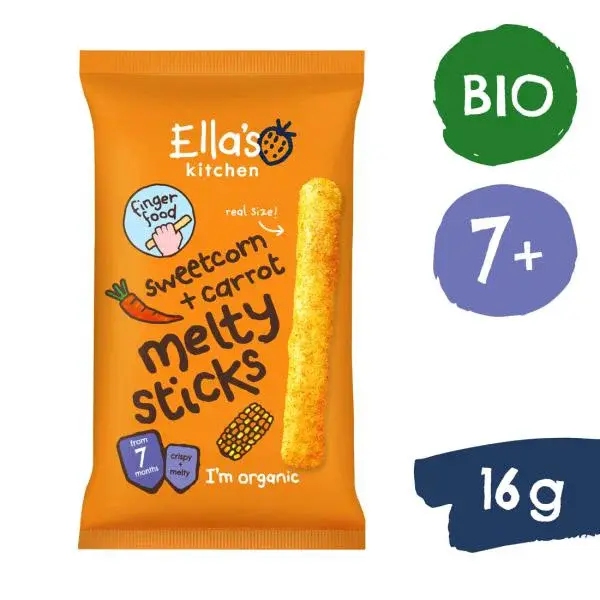 Ella's Kitchen BIO Křupavé tyčinky s kukuřičkou a mrkví (16 g)