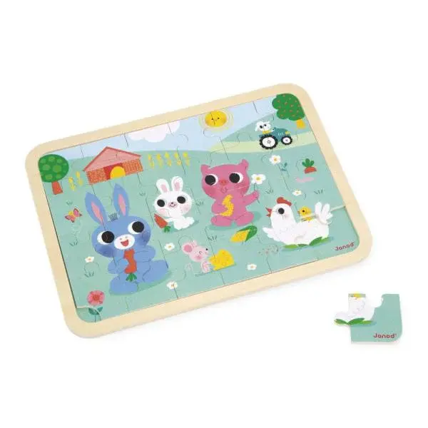 Janod Dřevěné puzzle s předlohou a hledání rozdílů Farma