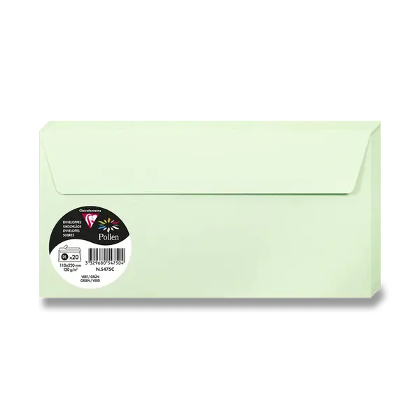 Barevná obálka Clairefontaine, DL, samolepicí, 20 ks - sv. zelená
