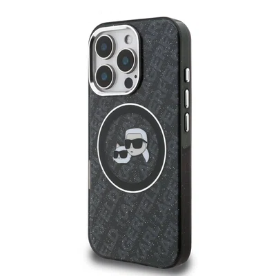 Zadní kryt Karl Lagerfeld IML K&CH Heads Repeated Logo MagSafe pro Apple iPhone 16 Pro Max, černá