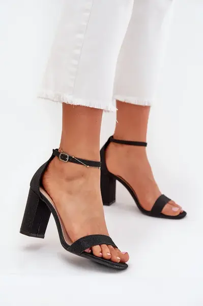 Boto Lesklé dámské sandály na podpatku černé Kavina