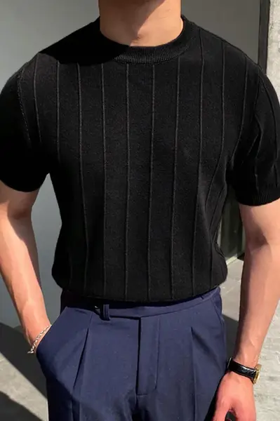 81037 Dewberry Mens Crew Neck Knit T-Shirt-BLACK