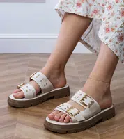 marka niezdefiniowana Beige flat sandals with buckles on straps Liluna