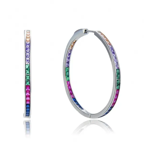 MOISS Hravé stříbrné náušnice kruhy s barevnými zirkony E0001878