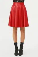 88854 Dewberry Flared Faux Leather Skirt-RED