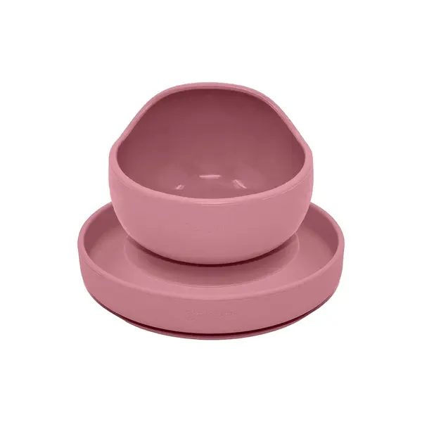 Set jedálenský silikónový TAKE&MATCH 2 ks tanier + miska Dusty Pink 6m+