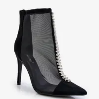 Dámské kotníkové boty s podpatkem a síťovinou