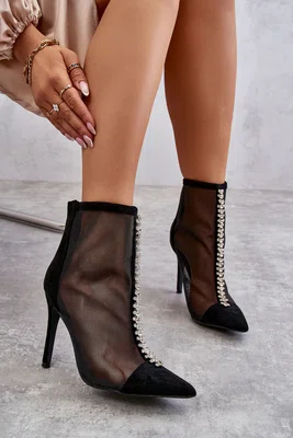 PS1 Módní dámské boty Mesh Stiletto Černé Rummi