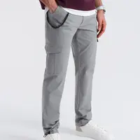 Ombre Men's pants with cargo pockets and leg hem - grey