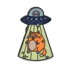 UFO with Cat Enamel Brooches