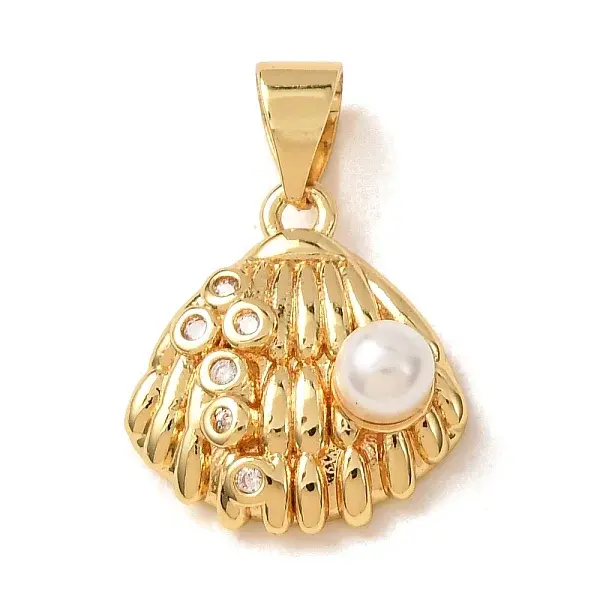 Brass Micro Pave Clear Cubic Zirconia with Plastic Pearl Charms