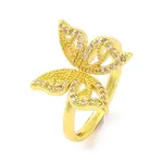 Butterfly Brass Micro Pave Clear Cubic Zirconia Open Cuff Ring for Women