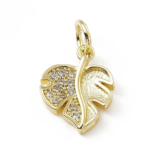 Brass Micro Pave Clear Cubic Zirconia Leaf Charms
