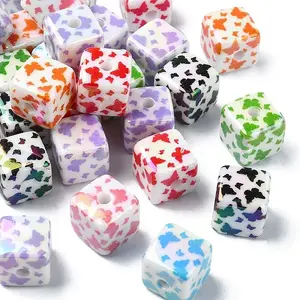 30Pcs UV Plating Acrylic Printed Beads