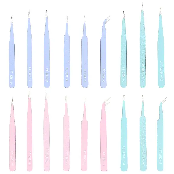 3Sets 3 Colors Stainless Steel Beading Tweezers Sets