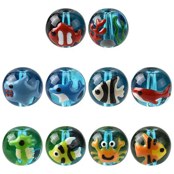 10Pcs 10 Styles Ocean Theme Handmade Glass Enamel Beads