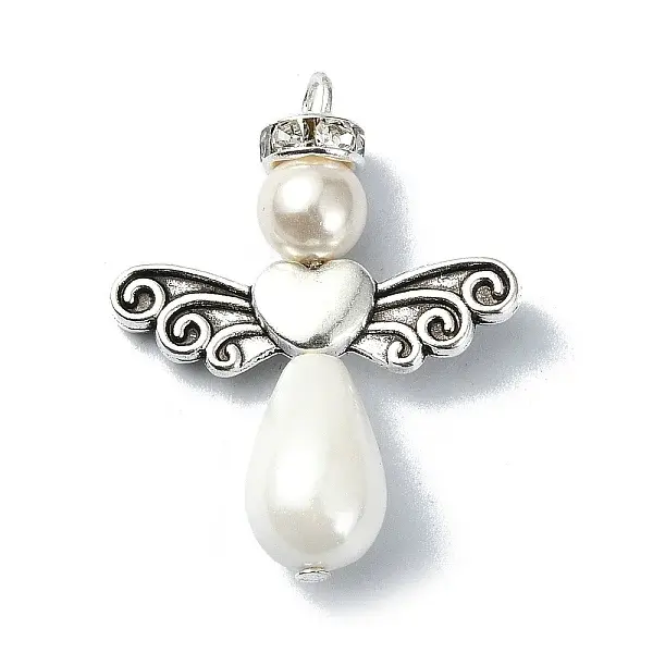 5Ppcs Shell Pearl Pendants with Tibetan Style Alloy Wings
