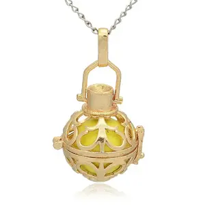 Golden Tone Brass Hollow Round Cage Pendants