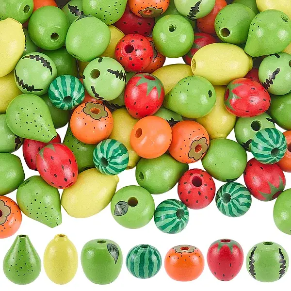 91Pcs 7 Styles Wood Beads