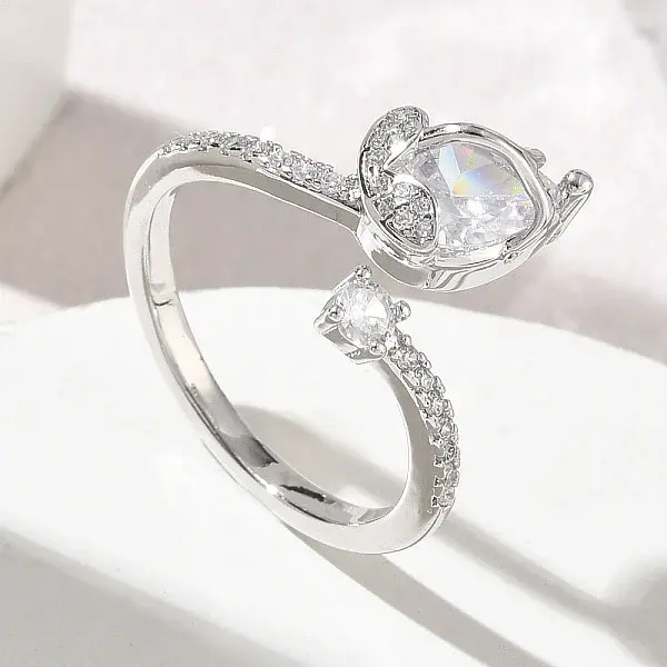 Brass Micro Pave Cubic Zirconia Cuff Open Rings
