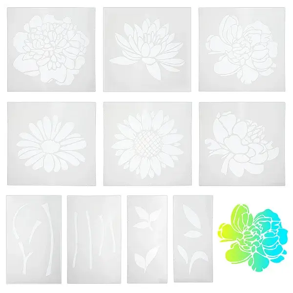10Pcs 10 Styles PET Plastic Hollow Out Drawing Painting Stencils Templates