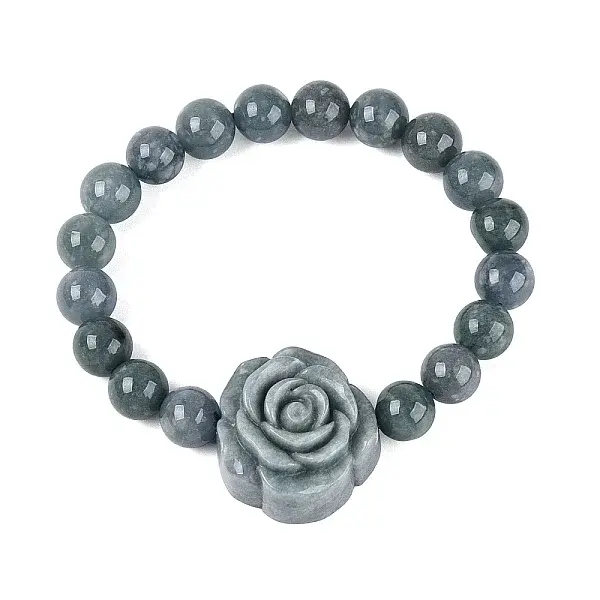 Natural Jadeite Round & Flower Beaded Stretch Bracelets