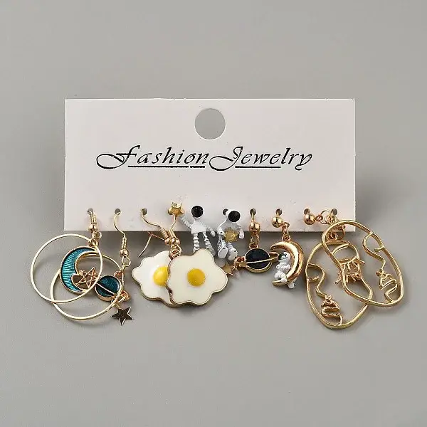 5 Pairs Iron Resin Dangle Earring Sets