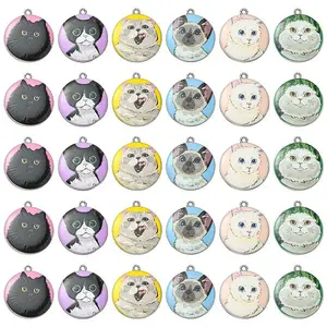 30Pcs 6 Styles Printed Alloy Pendants