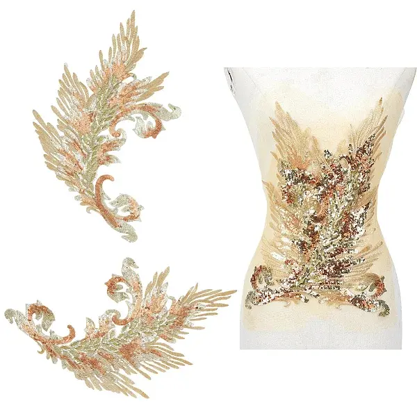 4Pcs 2 Styles Flower Shape Polyester & Sequin Cloth Iron On Patches