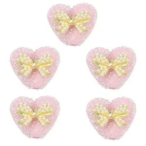 5Pcs Resin and Alloy Heart Beads