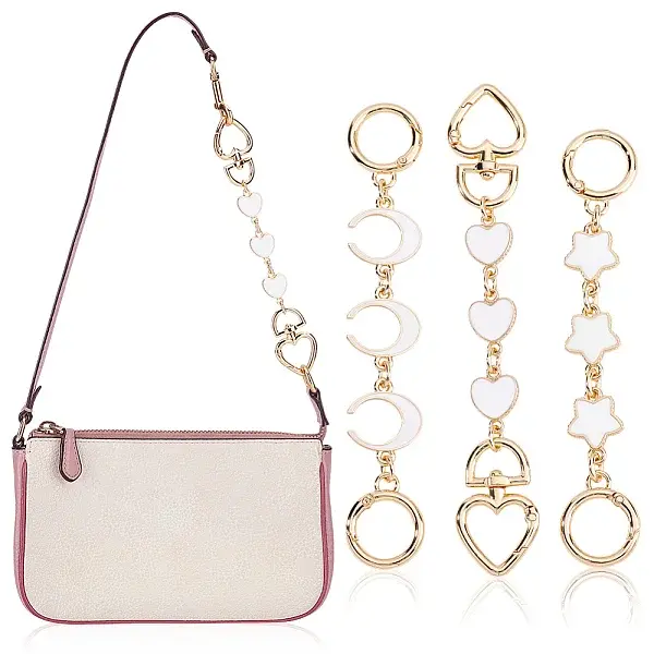 3Pcs 3 Styles Moon Star Heart Alloy Enamel Link Bag Extension Chains