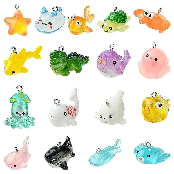 17Pcs 17 Styles Marine Series Resin Pendants