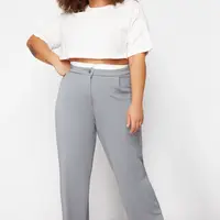 Trendyol Curve Gray Waist Detailed Knitted Trousers
