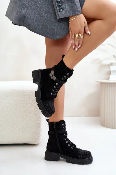 Zateplené Kotníkové Boty Workery s Ozdobou S.Barski Černé